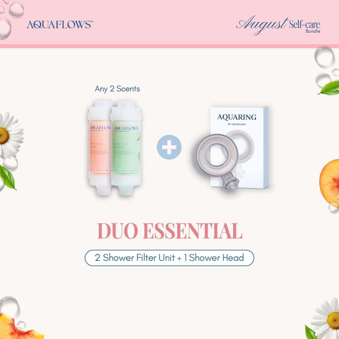 AQUAFLOWS Duo Essential Sets (aquaflows vitamin shower filter x2 + aquaring shower head x1)