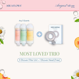 AQUAFLOWS Most Loved Trio (aquaflows vitamin shower filter x3 + FOC aquaring shower head x1)