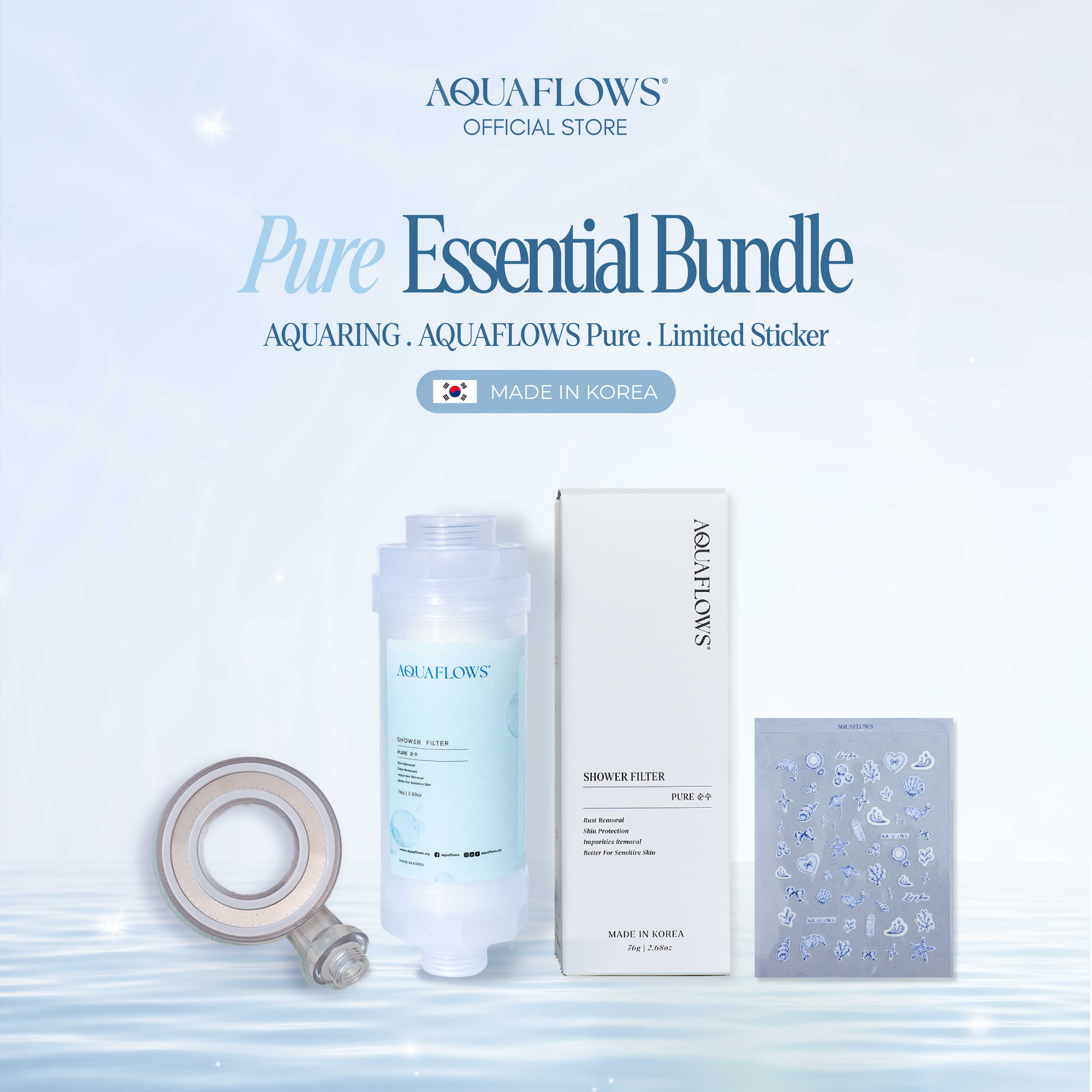 AQUAFLOWS Pure Essential Bundle (aquaflows pure x1 + shower head x1 + sticker 1pc)