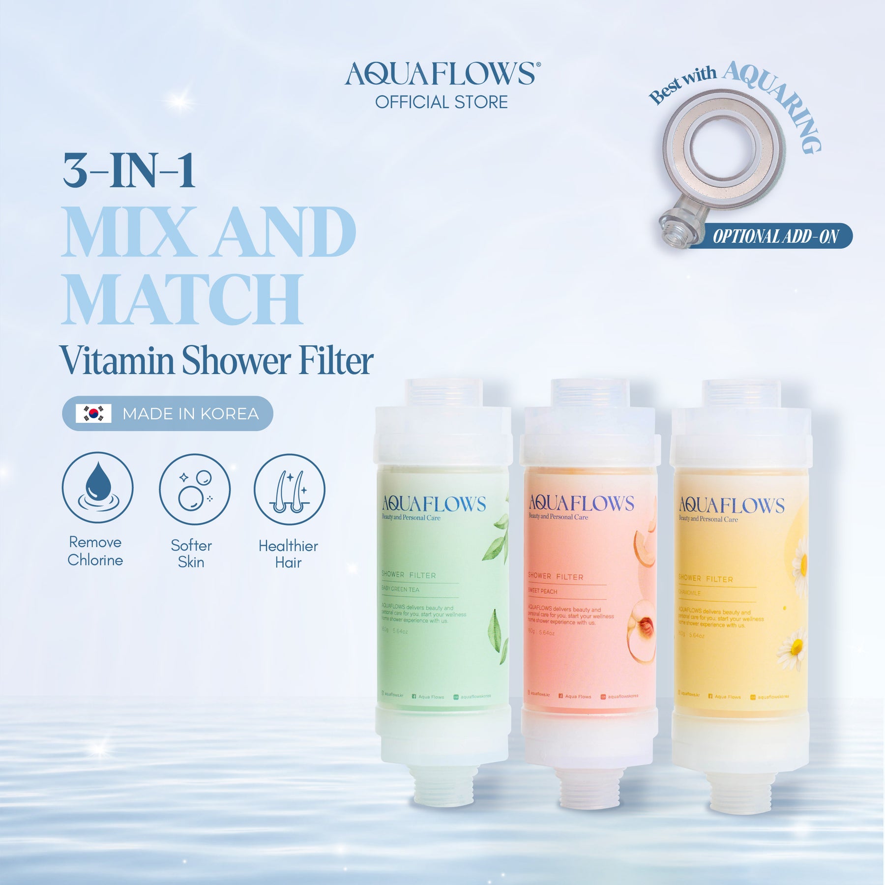 AQUAFLOWS 3-in-1 Vitamins Shower Filter 3pcs