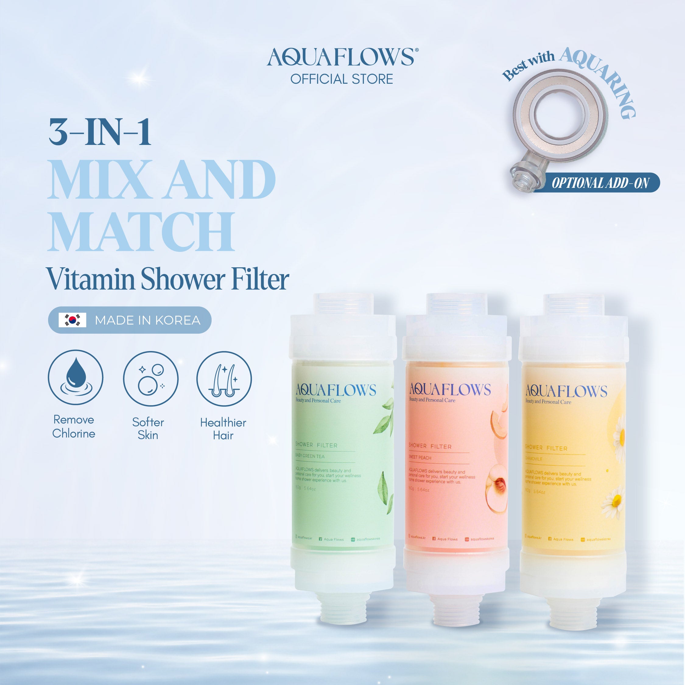 AQUAFLOWS 3-in-1 Vitamins Shower Filter 3pcs